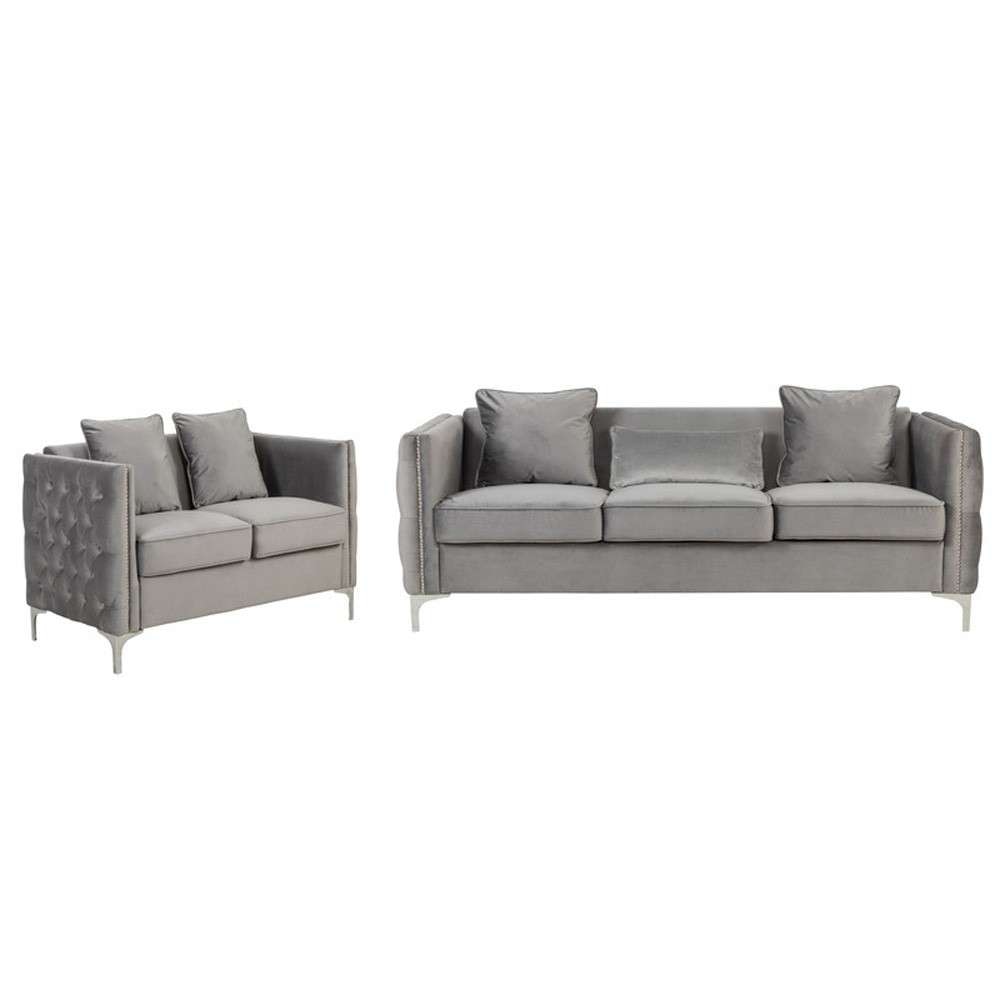 Lilola Home - Bayberry Gray Velvet Sofa Loveseat Living Room Set - 89635-SL veiw 1