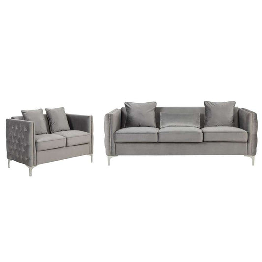 Lilola Home - Bayberry Gray Velvet Sofa Loveseat Living Room Set - 89635-SL veiw 1