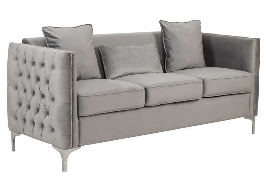 Lilola Home - Bayberry Gray Velvet Sofa with 3 Pillows - 89635-S veiw 1