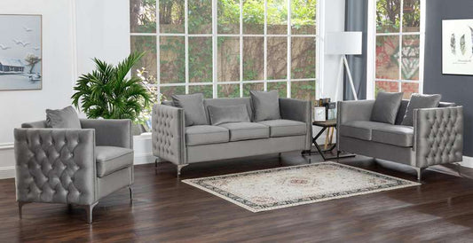 Lilola Home - Bayberry Gray Velvet Sofa with 3 Pillows - 89635-S veiw 2