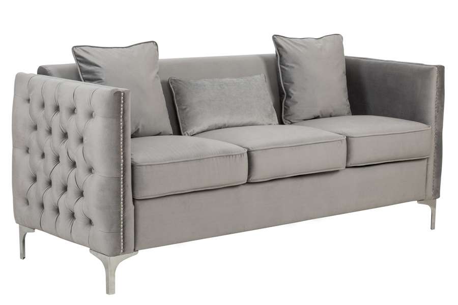 Lilola Home - Bayberry Gray Velvet Sofa with 3 Pillows - 89635-S veiw 3