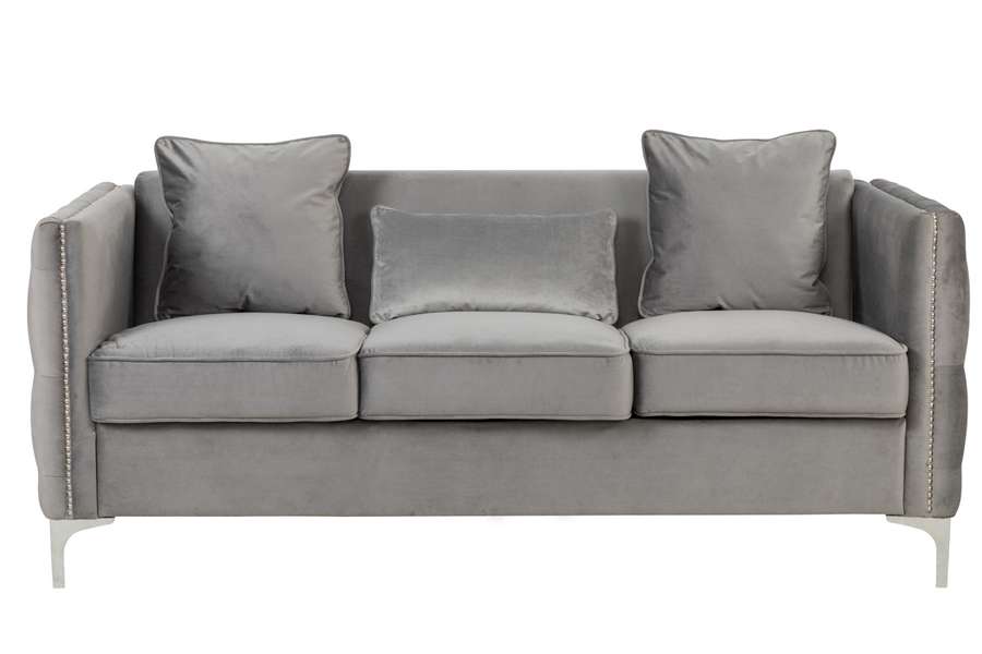 Lilola Home - Bayberry Gray Velvet Sofa with 3 Pillows - 89635-S veiw 4
