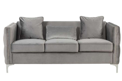 Lilola Home - Bayberry Gray Velvet Sofa with 3 Pillows - 89635-S veiw 4