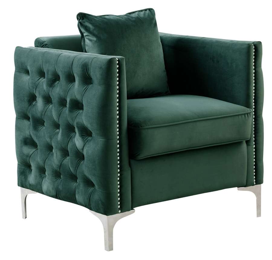 Lilola Home - Bayberry Green Velvet Chair with 1 Pillow - 89634GN-C veiw 2
