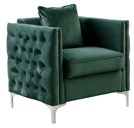 Lilola Home - Bayberry Green Velvet Chair with 1 Pillow - 89634GN-C veiw 2