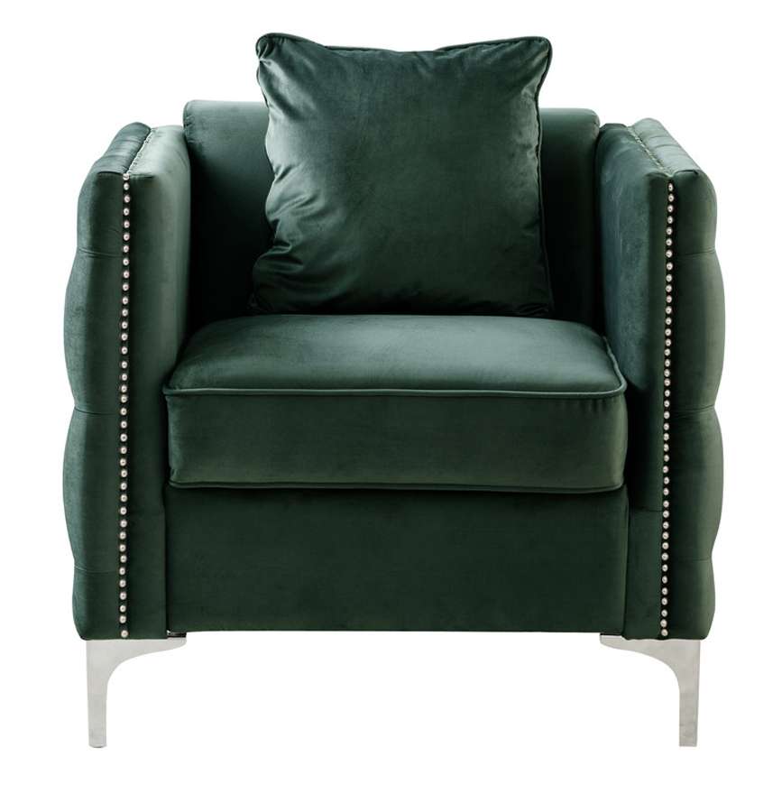 Lilola Home - Bayberry Green Velvet Chair with 1 Pillow - 89634GN-C veiw 3