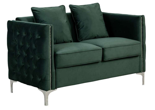 Lilola Home - Bayberry Green Velvet Loveseat with 2 Pillows - 89634GN-L veiw 1
