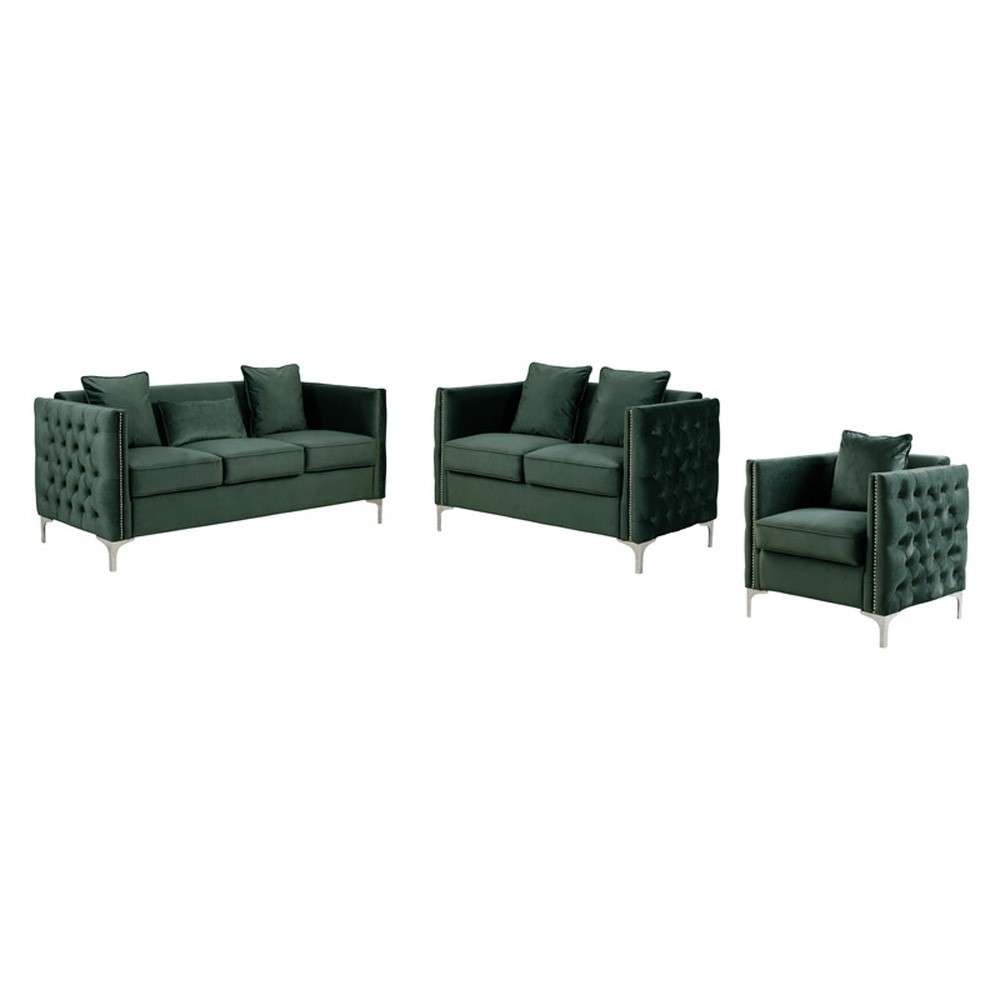 Lilola Home - Bayberry Green Velvet Sofa Loveseat Chair Living Room Set - 89634GN veiw 1