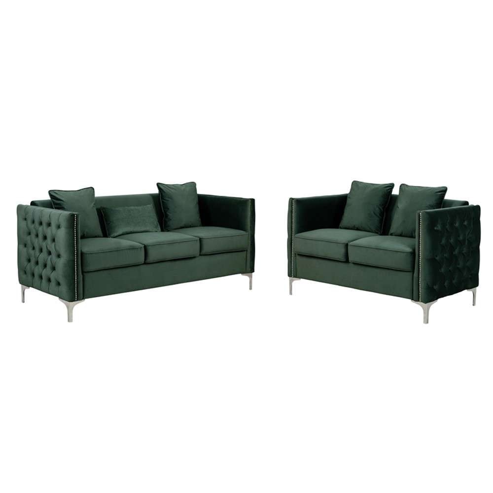 Lilola Home - Bayberry Green Velvet Sofa Loveseat Living Room Set - 89634GN-SL veiw 1