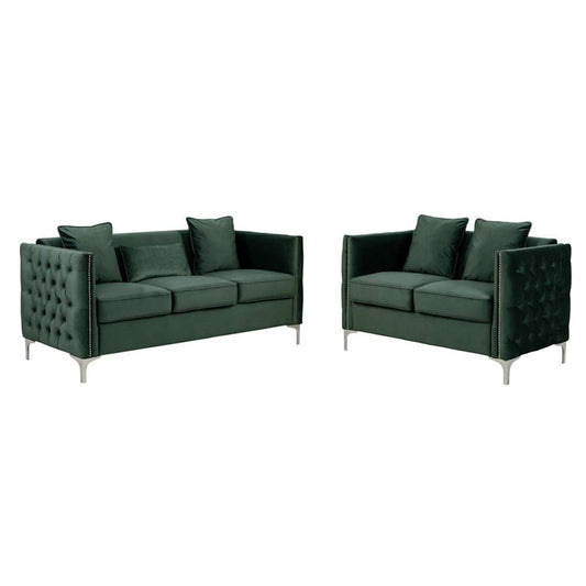 Lilola Home - Bayberry Green Velvet Sofa Loveseat Living Room Set - 89634GN-SL veiw 1