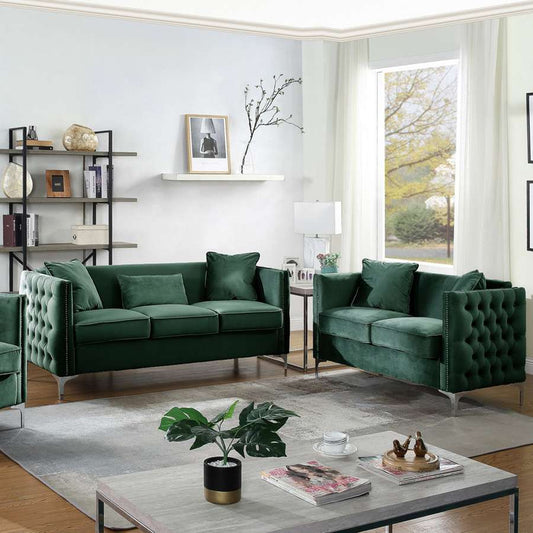 Lilola Home - Bayberry Green Velvet Sofa Loveseat Living Room Set - 89634GN-SL veiw 2