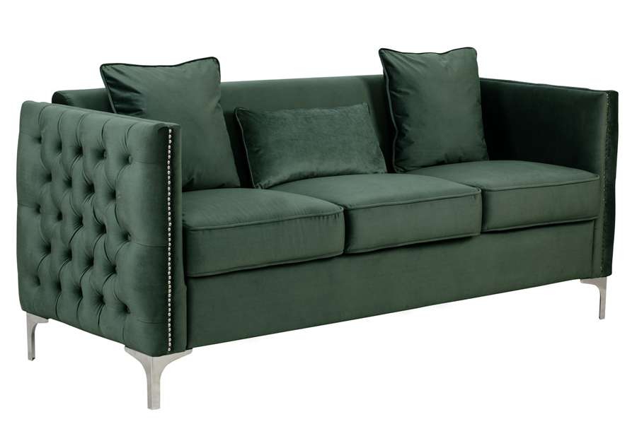 Lilola Home - Bayberry Green Velvet Sofa with 3 Pillows - 89634GN-S veiw 2