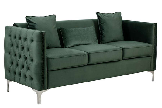 Lilola Home - Bayberry Green Velvet Sofa with 3 Pillows - 89634GN-S veiw 2
