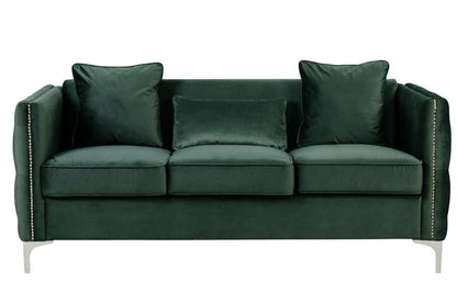 Lilola Home - Bayberry Green Velvet Sofa with 3 Pillows - 89634GN-S veiw 3