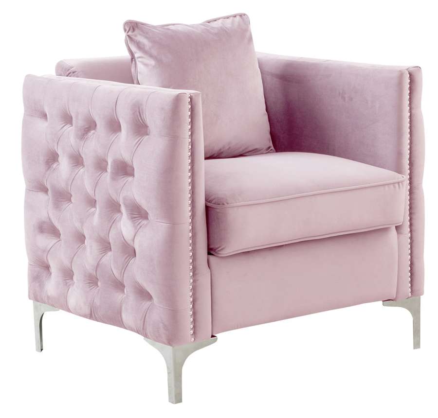Lilola Home - Bayberry Pink Velvet Chair with 1 Pillow - 89634PK-C veiw 2