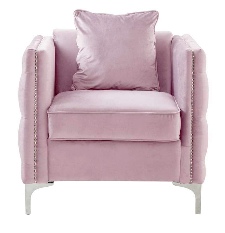 Lilola Home - Bayberry Pink Velvet Chair with 1 Pillow - 89634PK-C veiw 3