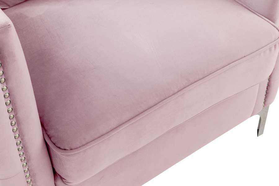 Lilola Home - Bayberry Pink Velvet Loveseat with 2 Pillows - 89634PK-L veiw 2
