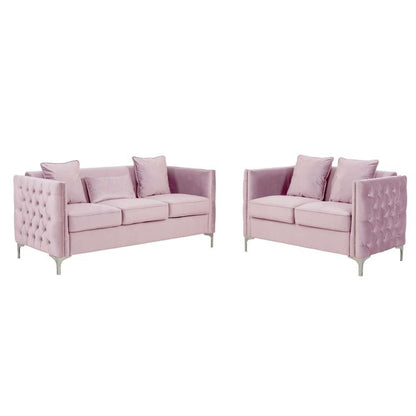 Lilola Home - Bayberry Pink Velvet Sofa Loveseat Living Room Set - 89634PK-SL veiw 1