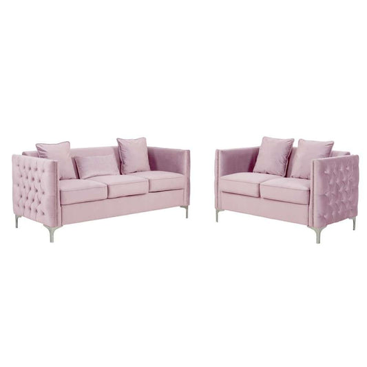 Lilola Home - Bayberry Pink Velvet Sofa Loveseat Living Room Set - 89634PK-SL veiw 1