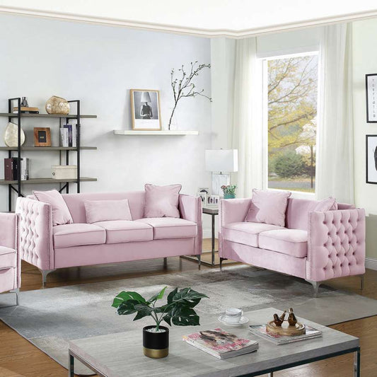 Lilola Home - Bayberry Pink Velvet Sofa Loveseat Living Room Set - 89634PK-SL veiw 2