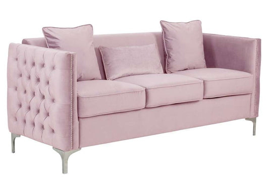 Lilola Home - Bayberry Pink Velvet Sofa with 3 Pillows - 89634PK-S veiw 1