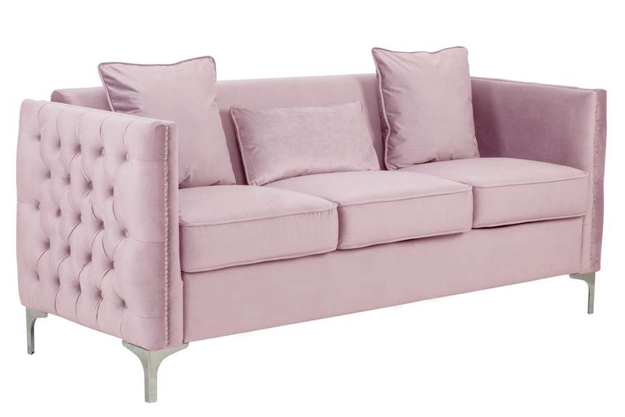 Lilola Home - Bayberry Pink Velvet Sofa with 3 Pillows - 89634PK-S veiw 2