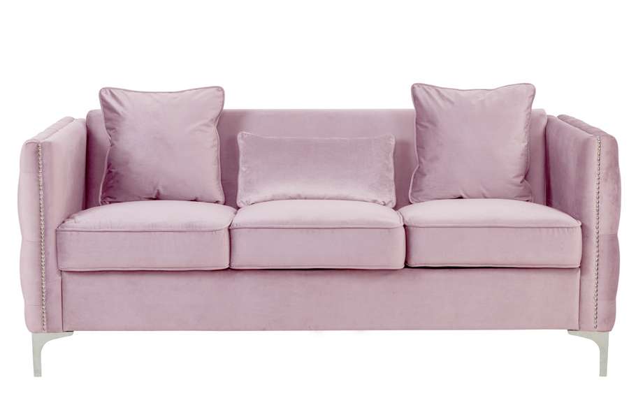 Lilola Home - Bayberry Pink Velvet Sofa with 3 Pillows - 89634PK-S veiw 3