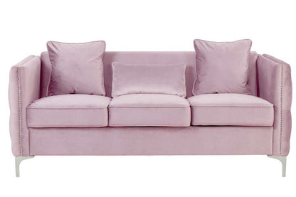 Lilola Home - Bayberry Pink Velvet Sofa with 3 Pillows - 89634PK-S veiw 3