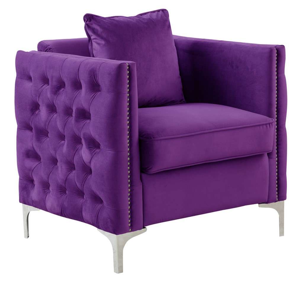 Lilola Home - Bayberry Purple Velvet Chair with 1 Pillow - 89634PE-C veiw 1