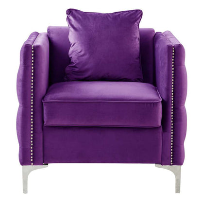 Lilola Home - Bayberry Purple Velvet Chair with 1 Pillow - 89634PE-C veiw 3