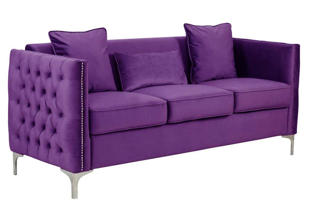 Lilola Home - Bayberry Purple Velvet Sofa with 3 Pillows - 89634PE-S veiw 1