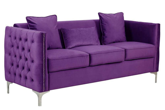 Lilola Home - Bayberry Purple Velvet Sofa with 3 Pillows - 89634PE-S veiw 1