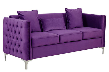 Lilola Home - Bayberry Purple Velvet Sofa with 3 Pillows - 89634PE-S veiw 2