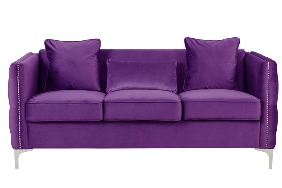 Lilola Home - Bayberry Purple Velvet Sofa with 3 Pillows - 89634PE-S veiw 3