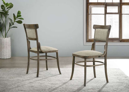 Lilola Home Bistro Vintage Walnut 7 Piece 72in Dining Table Set with Off White Fabric Dining Chairs - 30002-2 veiw 5