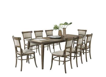 Lilola Home Bistro Vintage Walnut 9 Piece Dining Table with Extension Leaf and Off White Fabric Dining Chairs - 30002-3 veiw 2