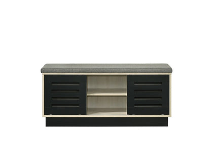 Lilola Home - Brett 38.5inW Oak Finish Shoe Cabinet with Sliding Doors, Upholstered Top-97020 veiw 2