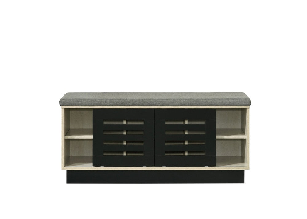 Lilola Home - Brett 38.5inW Oak Finish Shoe Cabinet with Sliding Doors, Upholstered Top-97020 veiw 3