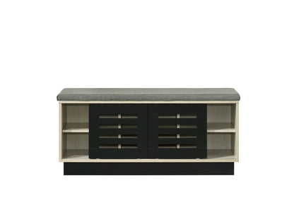 Lilola Home - Brett 38.5inW Oak Finish Shoe Cabinet with Sliding Doors, Upholstered Top-97020 veiw 3