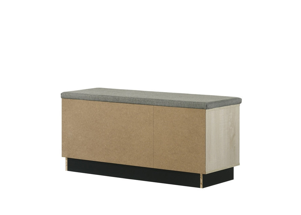 Lilola Home - Brett 38.5inW Oak Finish Shoe Cabinet with Sliding Doors, Upholstered Top-97020 veiw 4