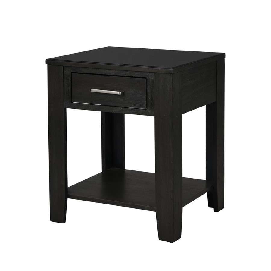 Lilola Home - Bruno Ash Gray Wooden End Table with Tempered Glass Top and Drawer - 98005 veiw 1