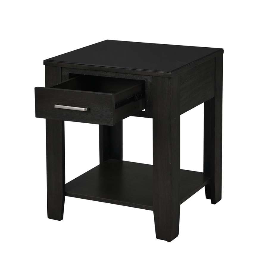 Lilola Home - Bruno Ash Gray Wooden End Table with Tempered Glass Top and Drawer - 98005 veiw 2
