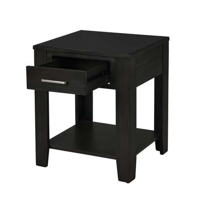 Lilola Home - Bruno Ash Gray Wooden End Table with Tempered Glass Top and Drawer - 98005 veiw 2