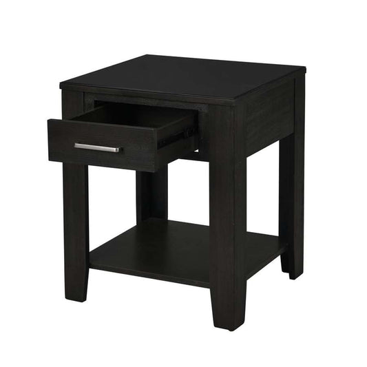 Lilola Home - Bruno Ash Gray Wooden End Table with Tempered Glass Top and Drawer - 98005 veiw 2