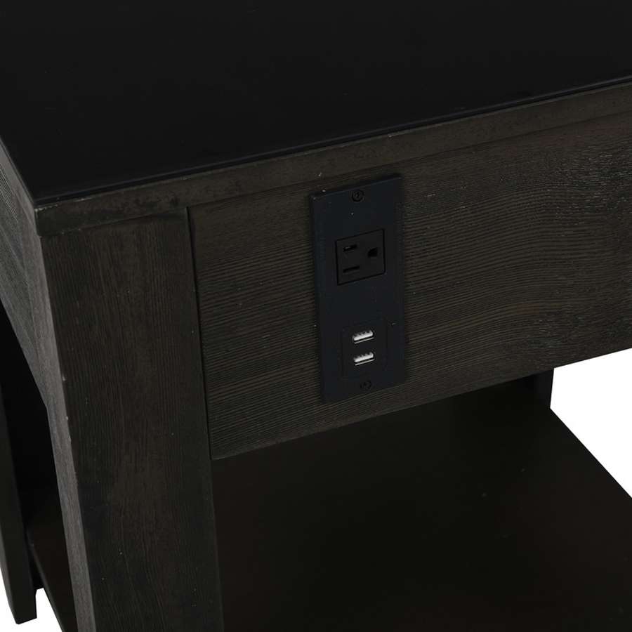 Lilola Home - Bruno Ash Gray Wooden End Table with Tempered Glass Top and Drawer - 98005 veiw 3