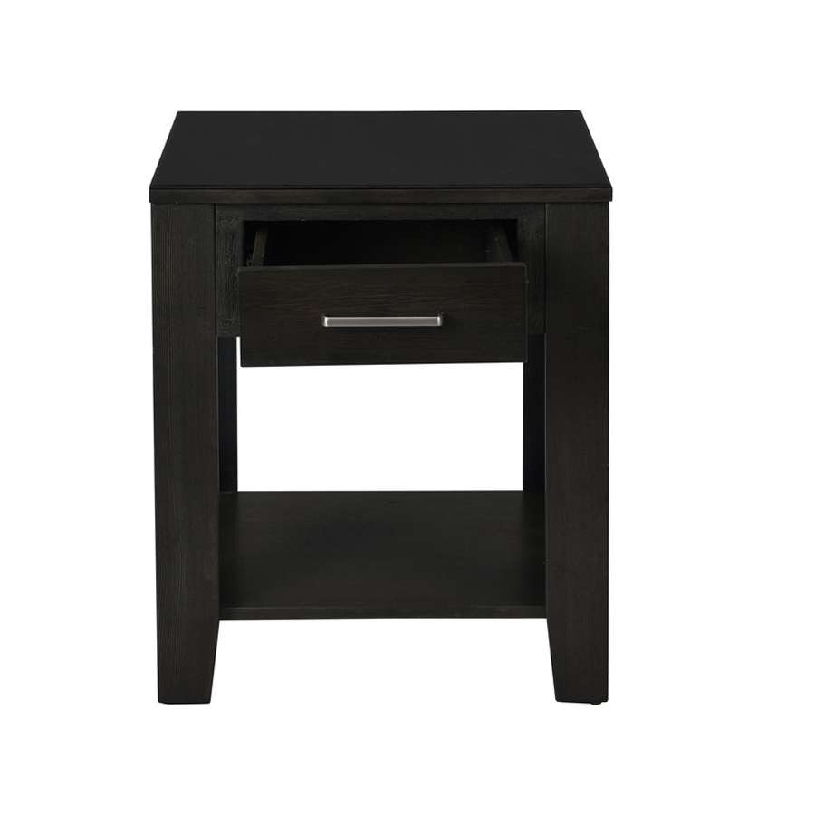 Lilola Home - Bruno Ash Gray Wooden End Table with Tempered Glass Top and Drawer - 98005 veiw 4
