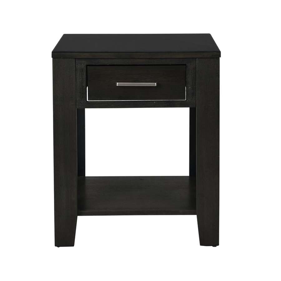 Lilola Home - Bruno Ash Gray Wooden End Table with Tempered Glass Top and Drawer - 98005 veiw 5