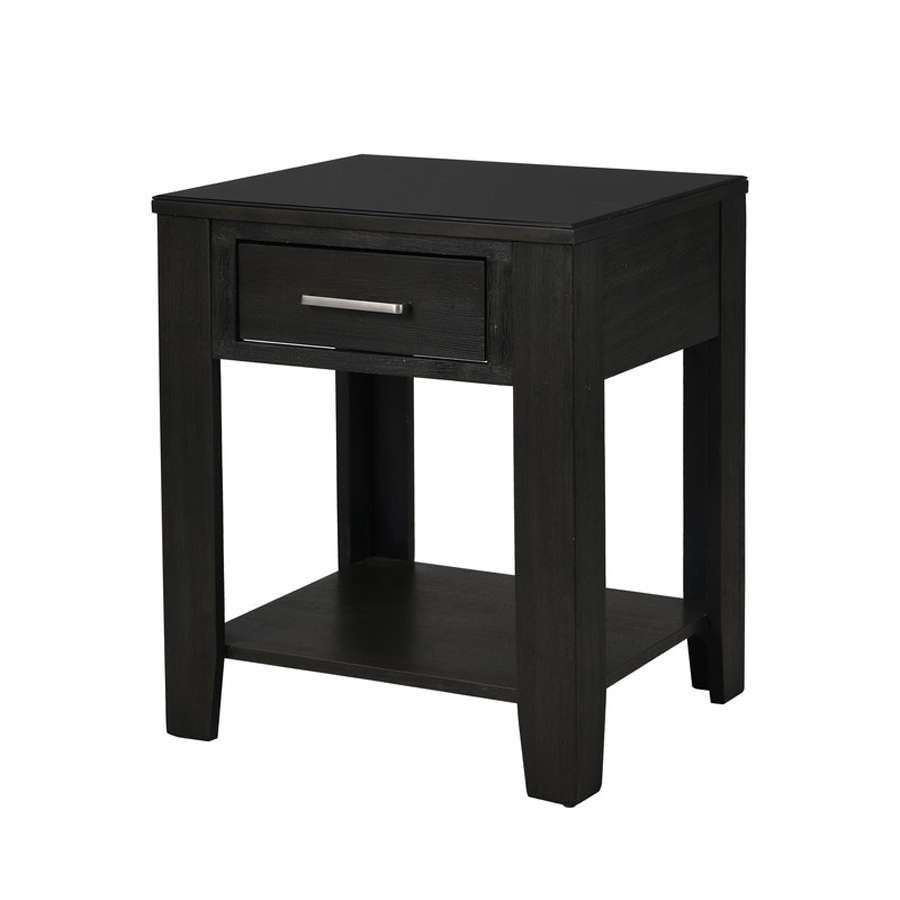 Lilola Home - Bruno Ash Gray Wooden End Table with Tempered Glass Top and Drawer - 98005 veiw 6