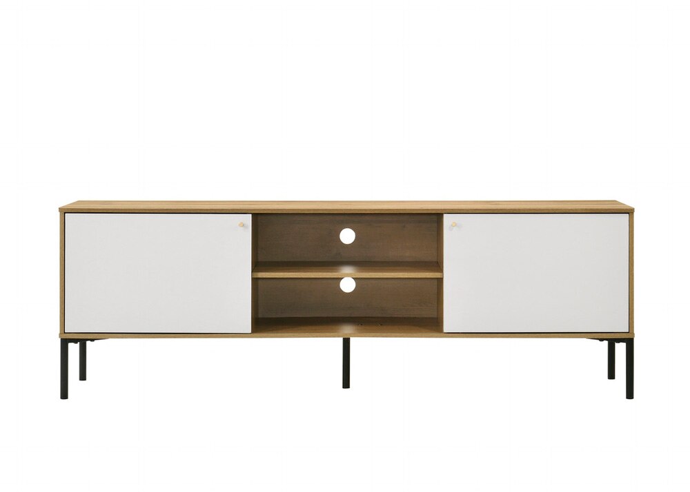 Lilola Home - Burke 70inW White and Oak 2-Door TV Stand-97035 veiw 2