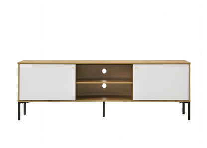 Lilola Home - Burke 70inW White and Oak 2-Door TV Stand-97035 veiw 2
